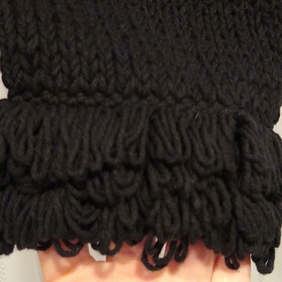 Black Sweater Hand Made knit loop fringe button-down cardigan, L - Picture 6 of 10
